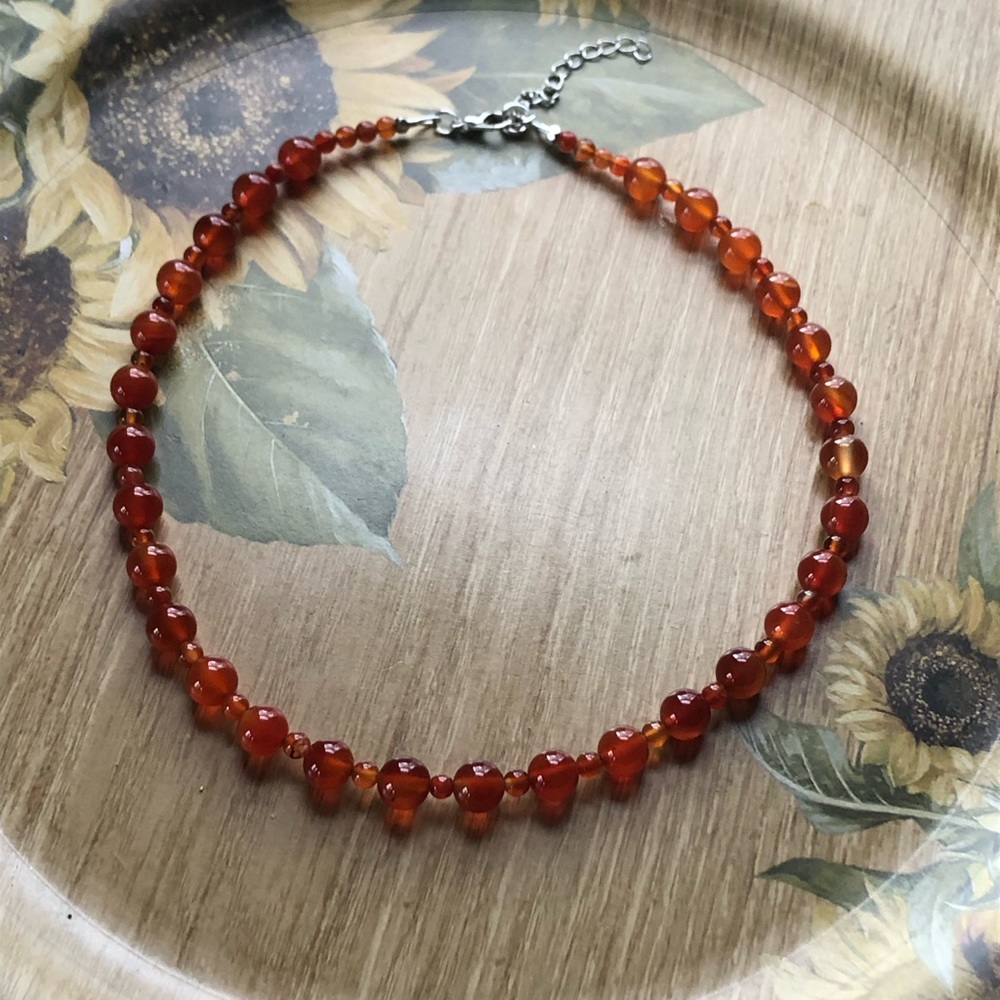 Amber agate beaded necklace handmade 16”
